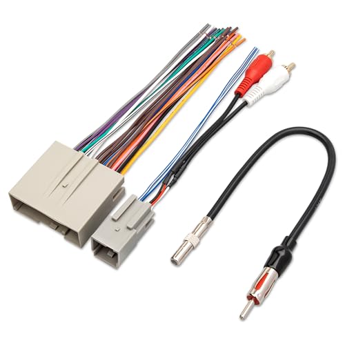 RED WOLF Radio Wiring w/Antenna Adapter RCA Input Replacement for Ford 2006-2012, Lincoln 2006-2010, Mercury 2006-2009 Aftermarket Stereo Install Wire Cable Harness with RCA Adapter Plug
