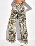 Women's Camo Cargo Pants High Waist Baggy Wide Leg Camouflage Army Fatigue Slim Fit Pockets Joggers Sweatpants S