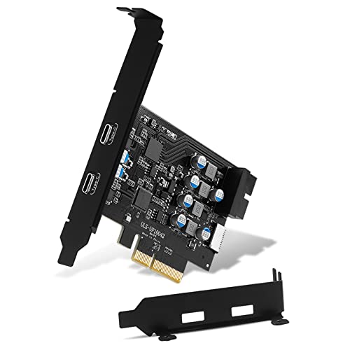 YEELIYA USB C PCIe Card SuperSpeed 10Gbps with 2 USB C and 2 Internal Port(Type-E,19 Pin USB 3.0 Header) PCI-E Expansion Cards PCI Express Front Panel Adapter for Desktop PC