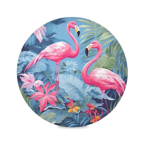 Bulletgxll Pink Flamingo Round Placemats Set of 6 Washable Table Mats Non-Slip Heat Resistant Place Mats for Kitchen Dining Tables Decoration