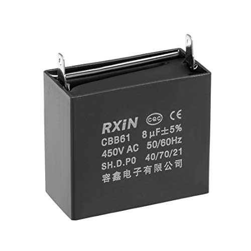 uxcell Ceiling Fan Capacitor CBB61 8uF 450V AC Single Insert Metalized Polypropylene Film Capacitors 47x23x41mm for Water Pump Motor Generator