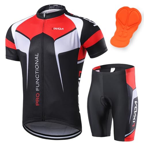 Lixada Men's Cycling Jersey Set Short Sleeve Suit Quick Dry Bicycle Shirt Shorts Padded Bike Outfit MTB Cycling Clothing Kit