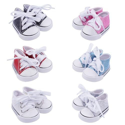 Etistta 6 Pairs of Glitter Canvas 18 inch Doll Shoes for 18 inch Baby Doll Shoes American Dolls Accessories