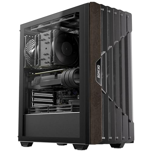 Okinos Oak Wood ATX PC Case, 4 x 120mm 3 Pin Non-PWM Case Fans Pre-Installed, Type-C Port, Tempered Glass Side Panel, Black Mid-Tower Computer Case, Cypress 5 AIR