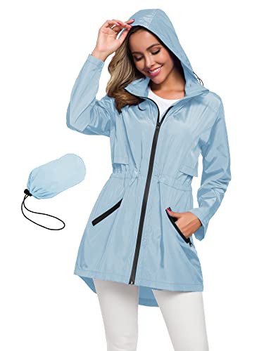 Avoogue Portable Raincoat For Women Wind And Water Resistant Hiking Jacket For Women Light Blue Large