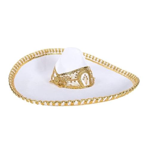 Nuestratradicionmex Mariachi Hats, Quinceanera hats, 5 Mayo, 16 Septiembre, Charro Mexican Fancy Charro for Adulto (Adulto, Sencillo blanco/oro)