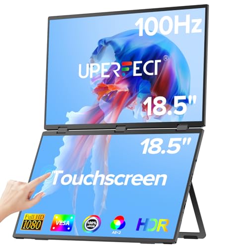 UPERFECT Delta 18.5" 100Hz Touchscreen Dual Portable Monitor, Laptop Screen Extender Stacked Triple Folding Monitor with Stand & VESA for Laptop PC Phone Game Console (No Driver Needed)