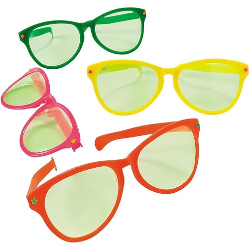 Fun Express Jumbo Giant Sunglasses - Set of 12 Wacky Oversized Pairs - Novelty Clown Glasses and Photo Booth Party Props