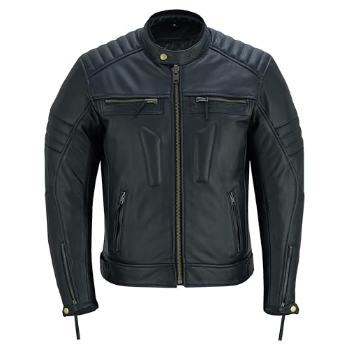BTR BORN TO RACE Men's Motorbike Leather Jacket Distress Zip Up Bikers Riding Protection Motorcycle Leather Jackets (US, Alpha, X-Large, Regular, Regular, Natural Black-Jacket)
