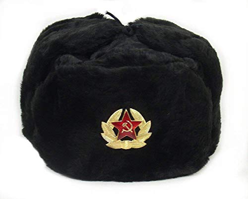 PETON SIBERHAT Russian Soviet Army Fur Military Cossack Winter Ushanka Hat (Black, X-Large (61))
