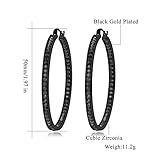 CiNily Black Gold Plated Stainless Steel Hoop Earrings for Women All Black Cubic Zirconia Big Hoop Earrings 2" 50 mm