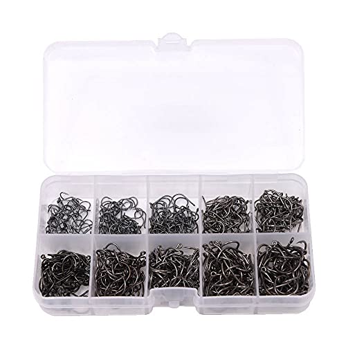 Carbon Carp Fishing Hooks Set Size 3# -12# Freshwater Saltwater Fishhooks Offset Carp Fishing Hook Tackle Box(600pcs Black)