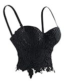 Charmian Women's Punk Goth Floral Lace Bustier Corset Party Bralet Crop Top Black Small