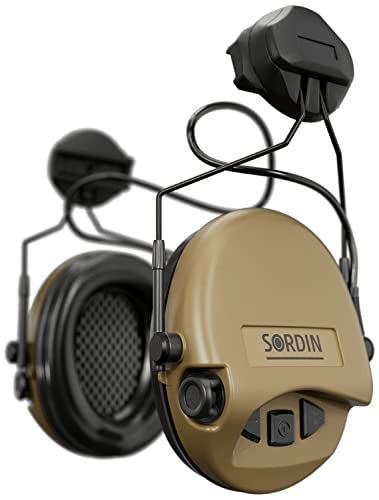 Sordin MIL AUX Slim Ear Muffs - 72308-05-S - Active and Electronic Military Ear Defenders w/ARC Adapter - Tan