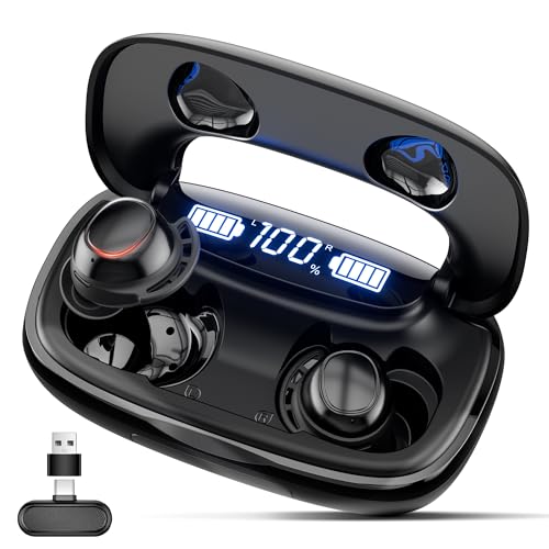 IAMJOY Wireless Gaming Earbuds, 20ms Low Latency, Gaming Earbuds with LED Display, 90H Play Time, 2.4GHz & Bluetooth, Game Earbuds with Mic Compatible with Meta Quest, PS5/4, VR, Switch, PC