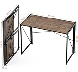 Coavas Folding Desk No Assembly Required, 39.4 inch Writing Computer Desk Space Saving Foldable Table Simple Home Office Desk,Brown