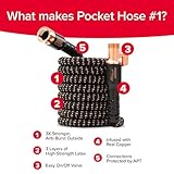 Pocket Hose Copper Bullet Expandable Garden Hose 50 FT w/10 Pattern Thumb Spray Nozzle AS-SEEN-ON-TV 650psi 3/4 in Patented Lead-Free Ultra-Lightweight Solid Copper Anodized Aluminum Fittings No-Kink