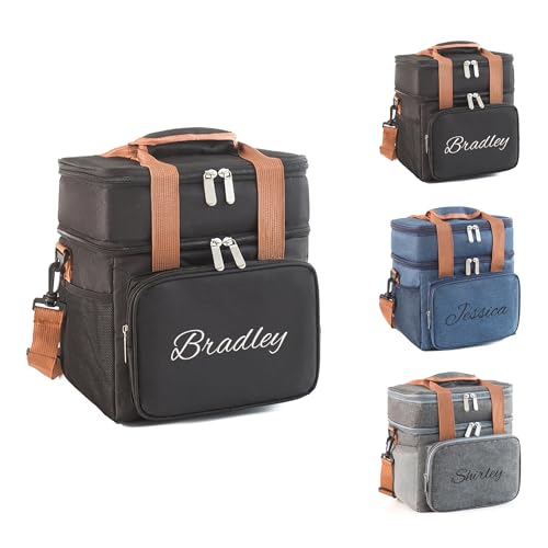 Embroidery Personalized Insulated Large Lunch Box with LOGO & Name, Double Deck Heavy Duty Durable Lunch Bag Leakproof Cooler Bags for Men Women Adults Work Shift Flight Beach Daytrip, 13L