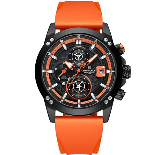 NAVIFORCE Watch for Men Creativity Chronograph Business Analog Quartz Wristwatch,Colorful Waterproof Silicone Band Luminous Luxury Date Mens Watches,Gift