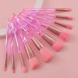 Kingtree Makeup Brushes, 10PCS Pink Crystal Makeup Brush Set Premium Synthetic Foundation Powder Concealer Eyeshadow Makeup Brush Kit, Professional Make Up Brush Set for Girls and Ladies