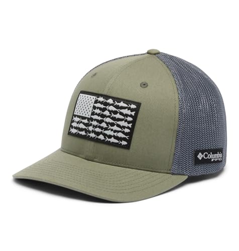 Columbia Unisex PFG Fish Flag Mesh Ball Cap, Cypress/Grill/US Fish Flag, Small/Medium