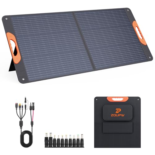 ZOUPW 110 Watt Portable Solar Panel,Road Trip Essentials,18.6V Foldable Solar Panel Charger for Power Station,23.5% High Efficiency IP67 Waterproof 2 Kickstands for Camping RV Hurricane Blackout