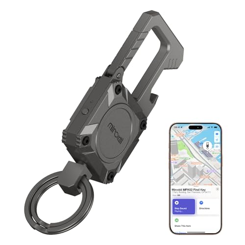 Miroddi Key Chain with Smart Tracker Works with Apple Find My App (iOS Only), Heavy Duty Keychain with Bottle Opener Metal Car Fob Carabiner, Key Finder, Key GPS Tracker, Rechargeable, Gunmetal