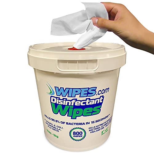 Wipes LLC 800 Count Disinfecting Wipes in Bucket Dispenser, Office Equipment Sanitizer, Non-Toxic Solution, EPA Registered 8 x 6 Inches, Lemon Scent, 800 Wipes/Roll