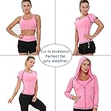 Workout Outfit Set for Women 5 Pieces Yoga Exercise Clothes with Sport Bra Shirt Shorts Leggings Jacket for Her Gift(Pink, S)