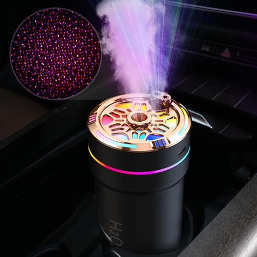 Car Diffuser Humidifier with Starry Sky Laser Lights Portable 300mL USB Powered Cool Mist Auto Shut-Off Quiet Perfect for Car Home Office Bedroom (Black)