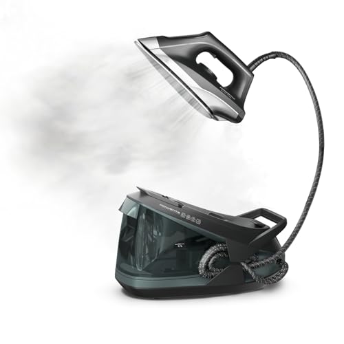Rowenta Iron Steamer for Clothes, Master Steam Station, Professional Steam Iron For Clothes with Stainless Steel Soleplate 57 oz, 400 microsteam holes, Built-In Pump, 1750 watts, Black Green, VR8338