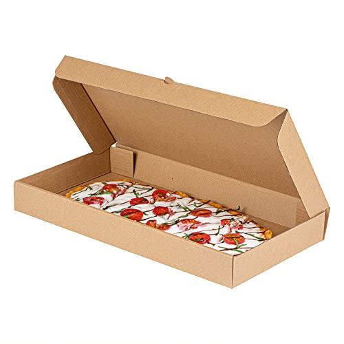 Restaurantware Eco Pie 15 x 7 x 1.5 Inch Flatbread Takeaway Boxes 50 Sturdy Corrugated Pizza Boxes - E-Flute Design Tab-lock System Kraft and Green Paper Pizza Boxes Disposable For Flatbreads