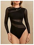 Milumia Women's Cut Out Sheer Mesh Long Sleeve Bodysuit Sexy See Through Leotard Shirt Top