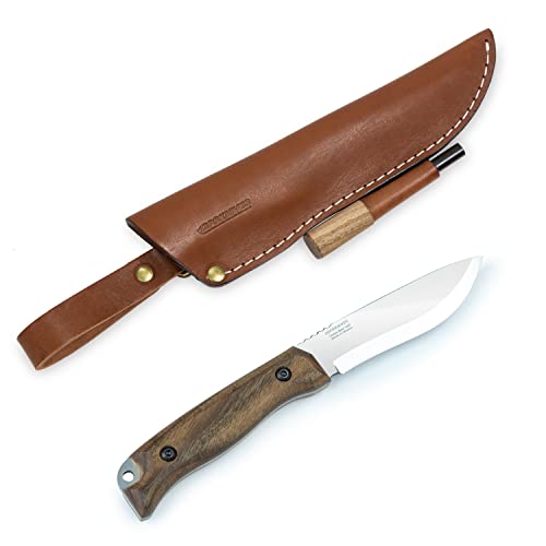 BPS Knives HK1 CSHF - Handmade Carbon Steel Knife with Firestarter - Fixed-Blade Full Tang Hunting Knife - Camping Bushcraft Knife With Leather Sheath - Scandinavian Camp Knife