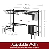 Sakugi Dish Drying Rack - Large Over The Sink Dish Drainer Drying Rack (30.0" to 33.9" W), Large Capacity Stainless Steel Dish Rack, Multifunctional Kitchen Organizers and Storage Rack, Black