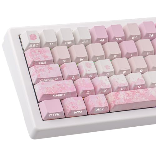 Tsungup Keycaps Cherry Blossom Tie-Dye Keycap Set - Custom Side Printed PBT Pink Keycaps,131 Keys Gradient DoubleShot Sakura Key caps Cherry Profile Keyboard Key caps for Mechanical Keyboards