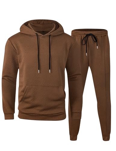 Babioboa Men's Tracksuit 2 Piece Sweatsuit hoodie Long Sleeve Pullover Athletic Suit For Sports Casual Jogging(Brown,M)