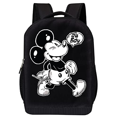 Disney Mickey Mouse Black Backpack for Kids and Adults - 17 Inch Air Mesh Padded Knapsack for School and Travel (Black-White)