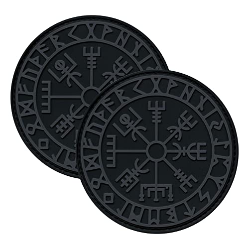 2 PCS AliPlus Viking Vegvisir Patches Helm of Awe Patches Luminous Patch PVC Rubber Patches Tactical Morale Patch Hook Backed(Black Grey)