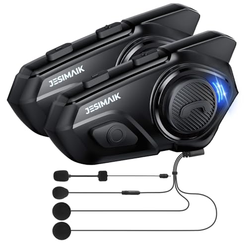 JESIMAIK Motorcycle Helmet Bluetooth Headset, 10 Way 2KM Helmet Communication System, Multitasking Audio Motorcycle Intercom, 2 Mics&40mm Helmet Speaker, 2 Pack