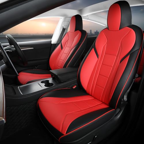 FREESOO Customized Seat Cover for Tesla Model 3 2023 2022 2021 2020 2019 2018 2017, Faux Leather Car Seat Cover Full Set Seat Protector Accessories Black Red