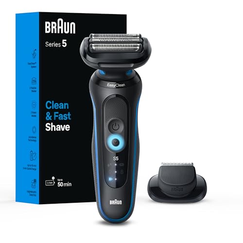 Braun Electric Shaver for Men, Series 5 5118s, Waterproof, Wet & Dry Shave, Turbo Shaving Mode, Foil Shaver with Precision Trimmer, Battery Powered, 50 Minute Battery Runtime