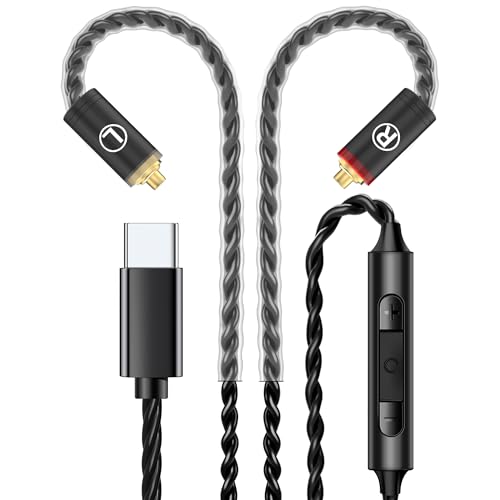 Audiovance HiFi IEM Cable with Mic - Silver-Plated MMCX Cable for Lossless Sound, USB-C in-Ear Monitor Cable with 96kHz/24bit DAC for Vibes 201/202, Shure SE215/315/425/535/846-55 Black (HC001MC)