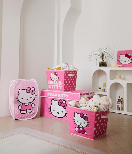 Idea Nuova Hello Kitty 4 Piece Storage Solution Set with Pop Up Hamper, Collapsible Storage Trunk and 2 Nestable Storage Bins