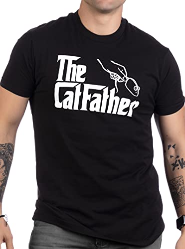 Ann Arbor T-shirt Co. The Catfather | Funny, Cute Cat Father Dad Owner Pet Kitty Kitten Fun Humor T-Shirt-(Adult,XL) Black