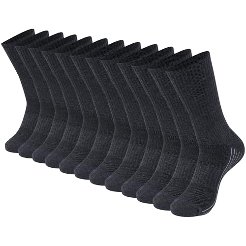 Sunew Running Bamboo Socks,Mens Womens Comfort Sport Crew Lightweight Thick Cushioned Non-Skid Bamboo Socks for Cycling Basketball Hiking Trekking 6 Pack Dark Grey M