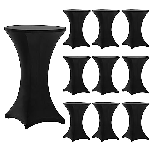 Tina's 10 Pack 30x42 Inch Highboy Spandex Cocktail Table Covers Black, Cocktail Table Tablecloth, Fitted Stretch Cocktail Tablecloth for Round Tables (10PC 30X42 Black)