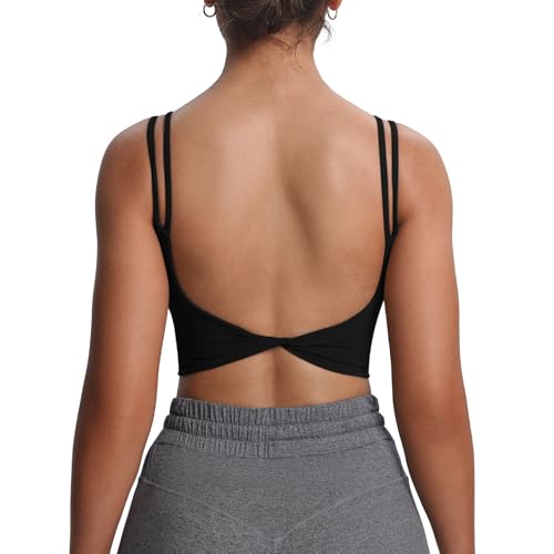 Aoxjox Women's Workout Sports Bras Fitness Yoga Crop Tank Twist Back Cami (Black, Medium)