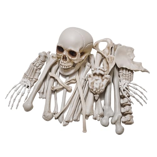 28 Pieces Life Size Skeleton Bones Halloween Decorations Outdoor Indoor, Bag of Fake Plastic Human Skull Bones for Outside Inside Halloween Party Haunted House Graveyard Decor