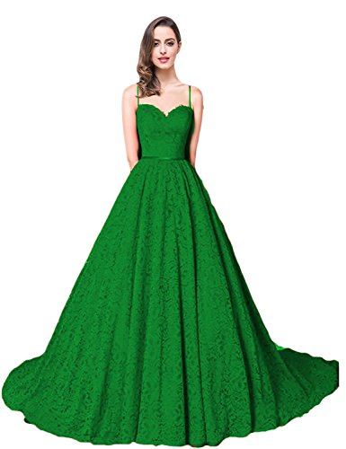 YIRENWANSHA 2018 Evening Dress for Women Wedding Dress Plus Size Sweep Train Prom Party Gowns Formal Long Sleeveless Spaghetti Strap Empire Waist Female Costume Y048 Green Size 26W